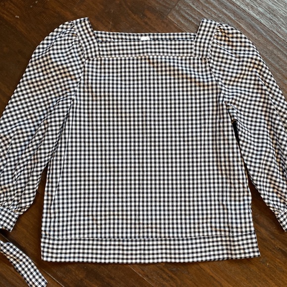 GAP gingham check square neck ruffled tie sleeve top size XS - Picture 2 of 8